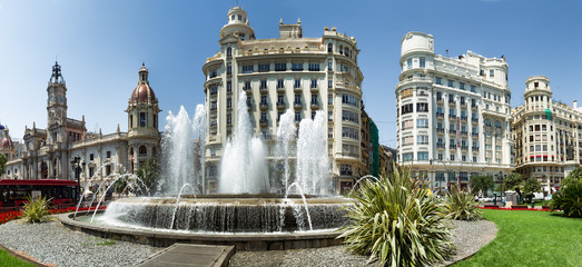 Main city square of Valencia, The Plaza del Ayuntamiento, Spain
