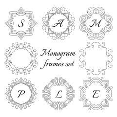 8 monogram frames. Retro style set. Hand drawn ornaments.