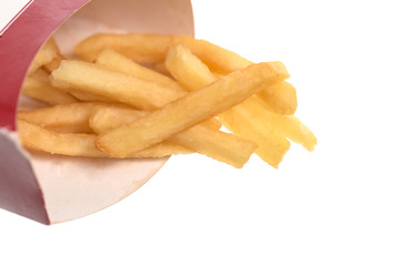Close up French fries chips isolated on the white background