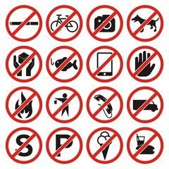 Prohibition Icon Red And Black Color. prohibition icon set. Prohibition signs set safety on white background