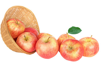 pommes mature avec panier sur fond blanc