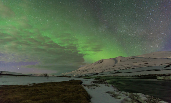 Aurora borealis in remote area of Iceland.