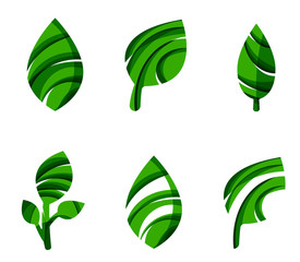 Set of abstract eco leaf icons, business logotype nature