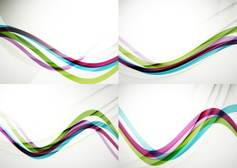 Fototapeta premium Set of abstract backgrounds. Curve wave lines with light and