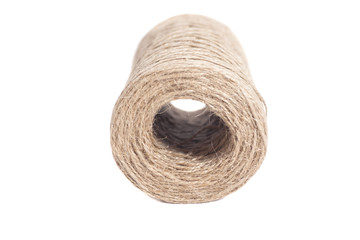 Skein of jute twine on white background