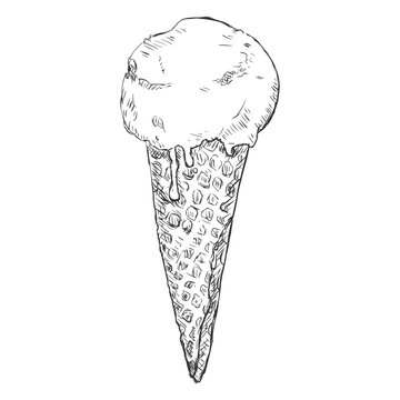 Vector Single Sketch Ice Cream Cone
