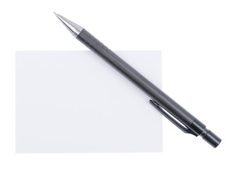 Ballpoint pen and a blank sheet of paper isolated on white