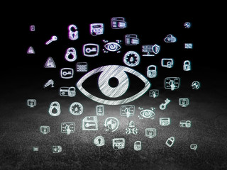 Fototapeta premium Privacy concept: Eye in grunge dark room