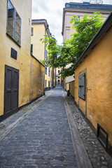 Fototapeta na wymiar Old street in the Gamlastan area of Stockholm. Sweden.