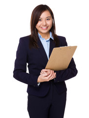 Young businesswoman hold with clipboard