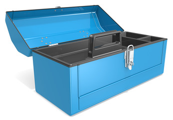 Empty Toolbox. Empty and open blue metal Toolbox. 