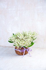 Lily of the valley on white wooden background