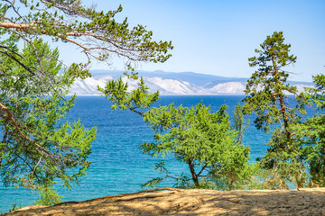 Fototapeta na wymiar View on the mountains on Baikal lake