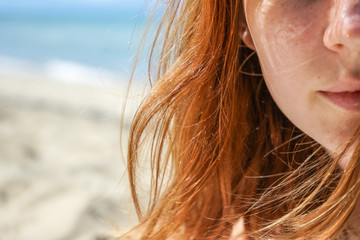 Hair and lips, beach