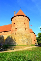 Fototapeta na wymiar Galves lake,Trakai old red bricks castle view