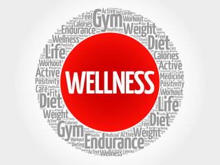 WELLNESS circle stamp word cloud, fitness, sport, health concept