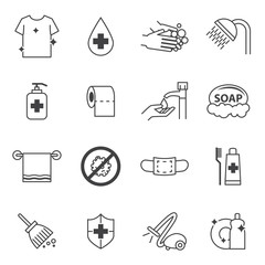 hygiene and Cleaning icons set