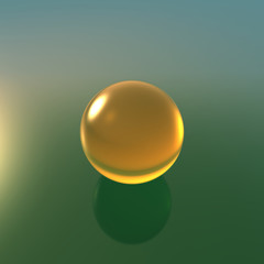 glass yellow ball with green background