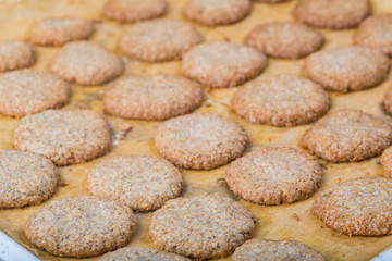 Homemade wholemeal cookies on parchment