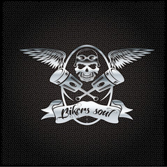 bikers soul silver crest with skull,wings and pistons