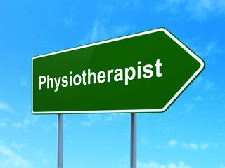 Healthcare concept: Physiotherapist on road sign background