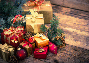 Naklejka na ściany i meble Christmas gifts and ornaments