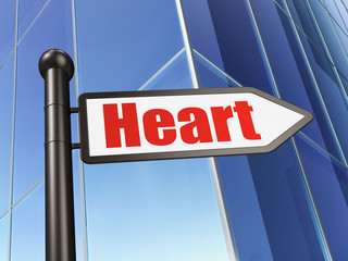 Medicine concept: sign Heart on Building background