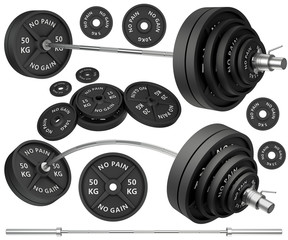 shots of a metal barbells and weights 