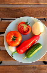 Mix of vegetables on the wooden table