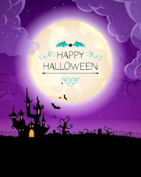 Vector Illustration of a Halloween Background with Scary Castle