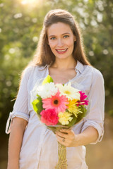 Woman holding bouquet