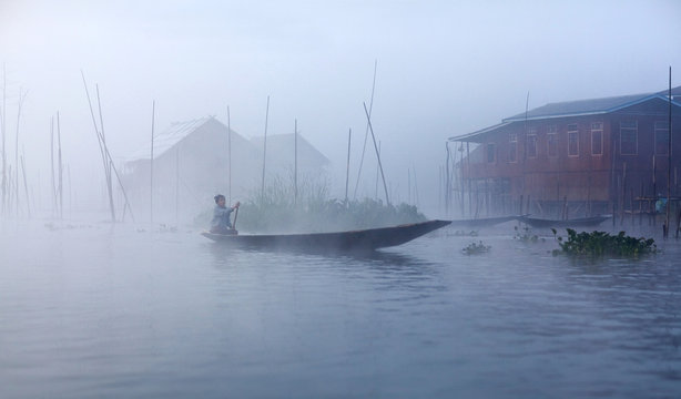 Village over water on Inle Lake in Shan State, Myanmar
