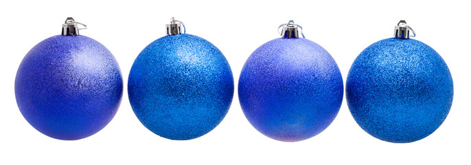 four blue xmas balls isolated on white background