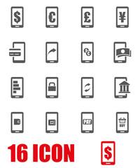 Vector grey mobile banking icon set