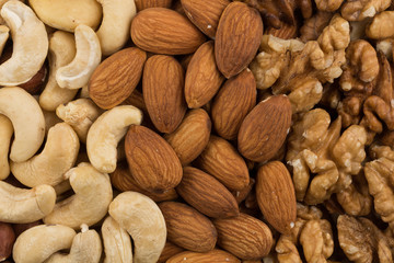 mixed nuts background above closeup