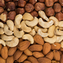 mixed nuts background above closeup