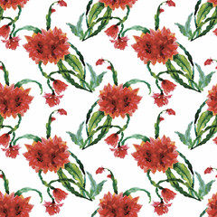 Seamless pattern with Beautiful flowers, Watercolor painting