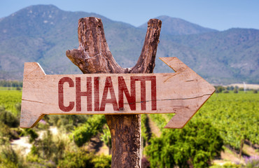 Chianti wooden sign with winery background - obrazy, fototapety, plakaty