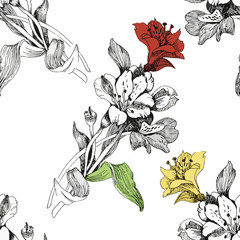 Seamless pattern with Beautiful flowers, Watercolor painting
