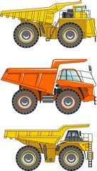 Off-highway trucks. Heavy mining trucks. Vector illustration.