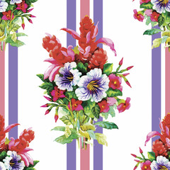 Obraz premium Seamless pattern with Beautiful flowers, Watercolor painting
