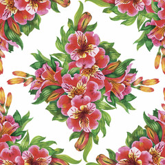 Seamless pattern with Beautiful flowers, Watercolor painting