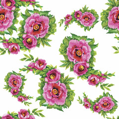 Seamless pattern with Beautiful flowers, Watercolor painting