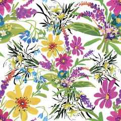 Obraz premium Seamless pattern with Beautiful flowers, Watercolor painting
