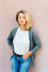 Outdoor portrait of young blond woman