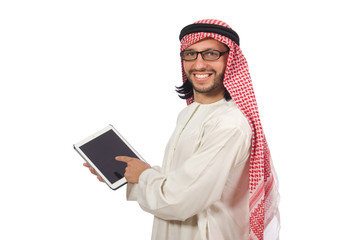 Arab man with book isolated on white