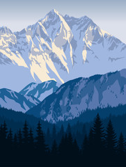 vector winter mountains landscape