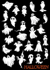 Big set of Halloween flying ghosts