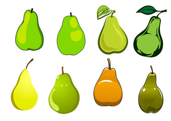 Green, yellow and orange pear fruits