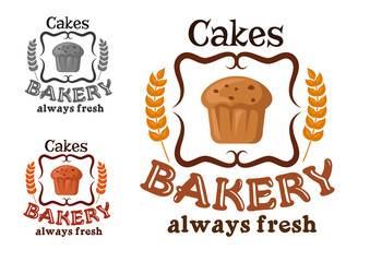 Bakery shop sign with cupcake and wheat